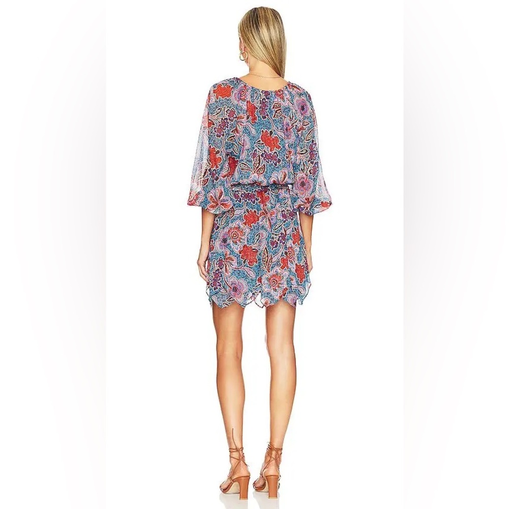MISA Los Angeles Tara Floral Chiffon Faux Wrap Mini Dress Cerulean Small Revolve - Picture 3 of 16